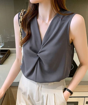 Twisted V-Neck Satin Top