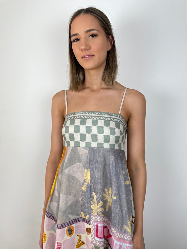 Poly Cotton Blend Backless Printed Swing Strap Dress