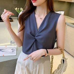 Twisted V-Neck Satin Top