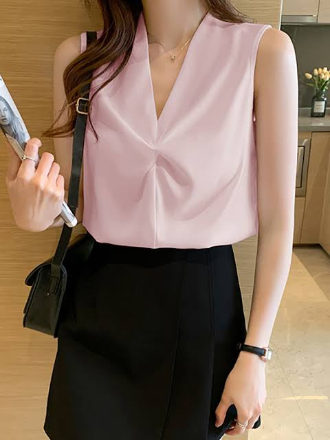 Twisted V-Neck Satin Top