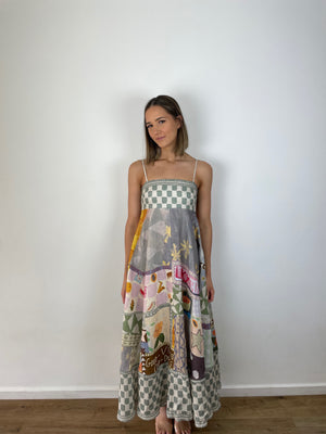 Poly Cotton Blend Backless Printed Swing Strap Dress