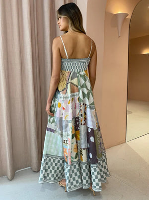 Poly Cotton Blend Backless Printed Swing Strap Dress