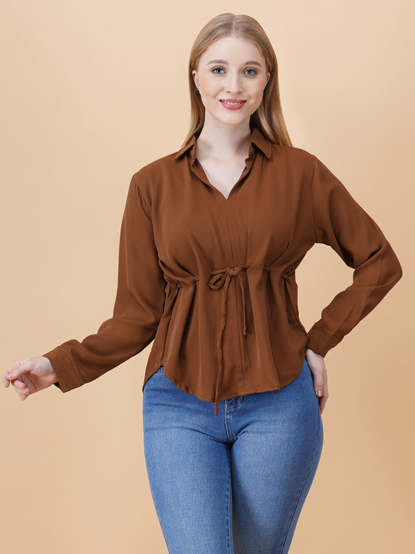 V Neck Peplum Top With Belt