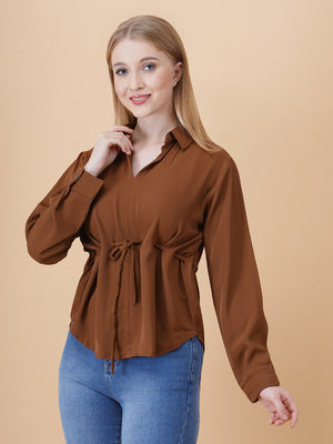 V Neck Peplum Top With Belt