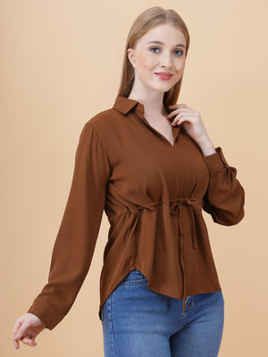 V Neck Peplum Top With Belt