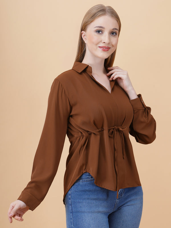 V Neck Peplum Top With Belt