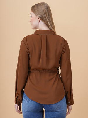 V Neck Peplum Top With Belt