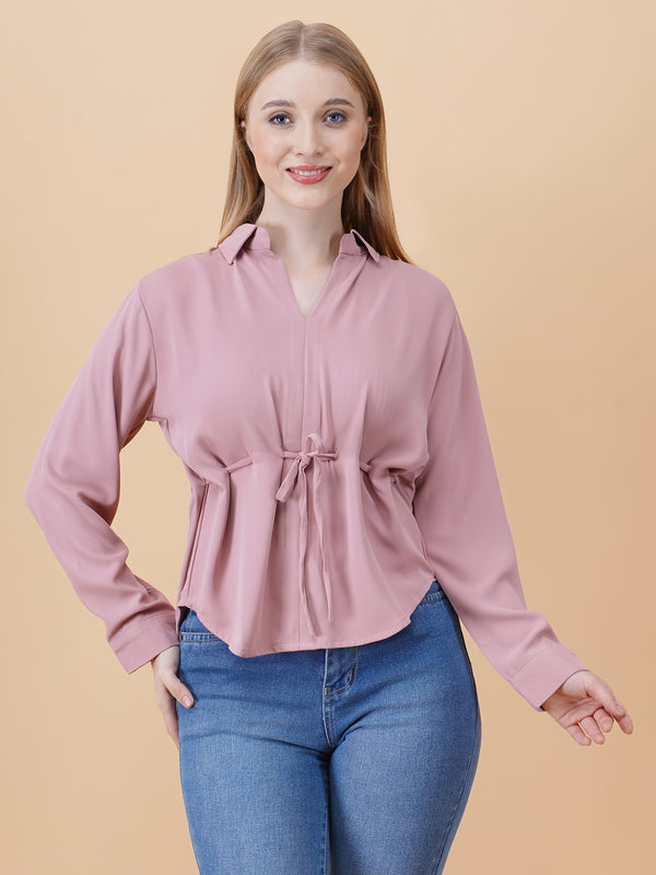 V Neck Peplum Top With Belt