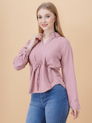 V Neck Peplum Top With Belt