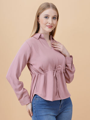 V Neck Peplum Top With Belt