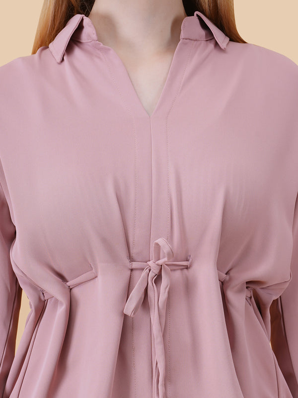 V Neck Peplum Top With Belt