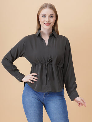 V Neck Peplum Top With Belt
