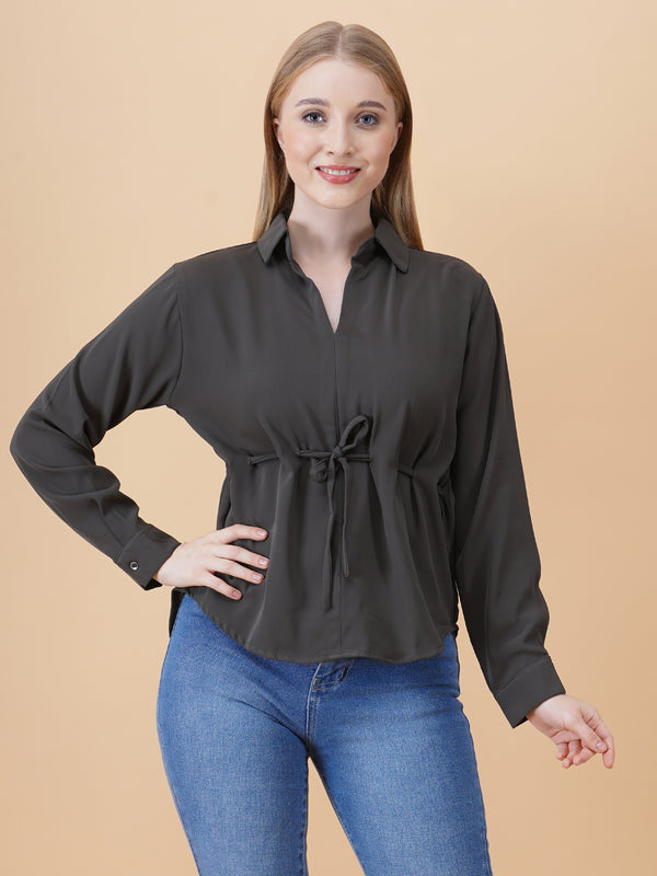V Neck Peplum Top With Belt