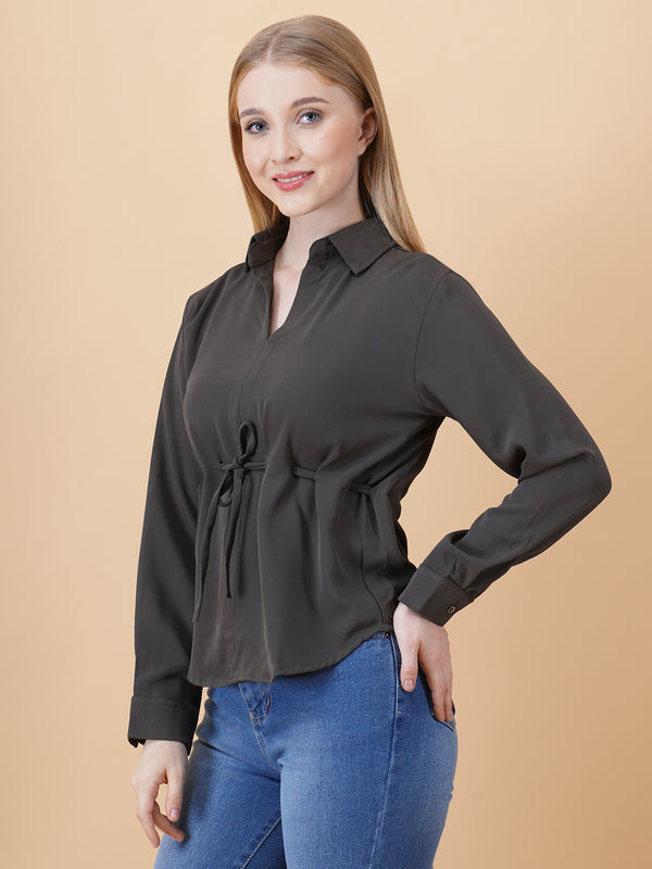 V Neck Peplum Top With Belt