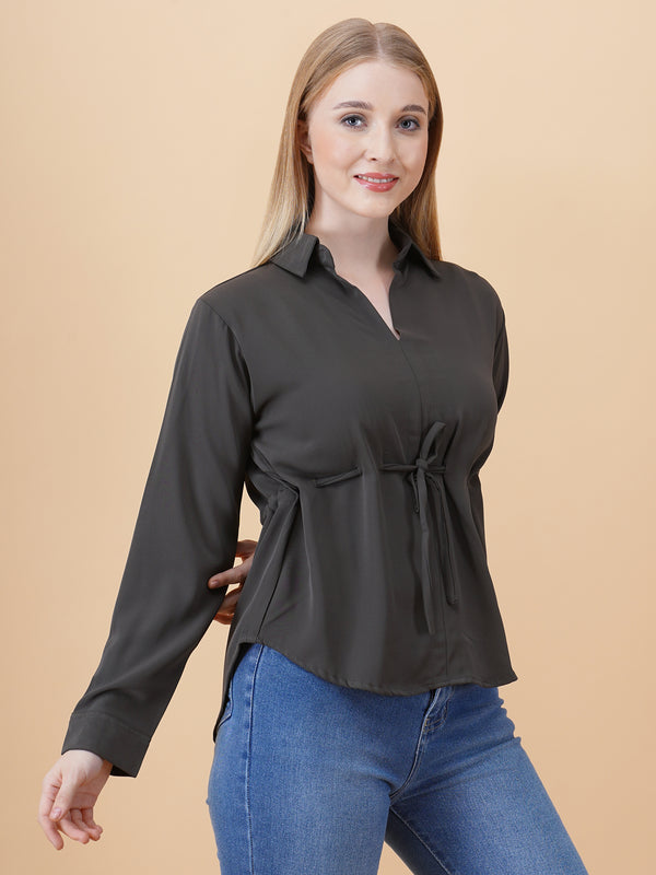 V Neck Peplum Top With Belt