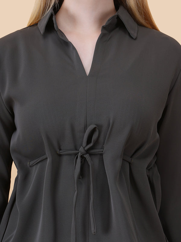 V Neck Peplum Top With Belt