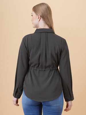 V Neck Peplum Top With Belt