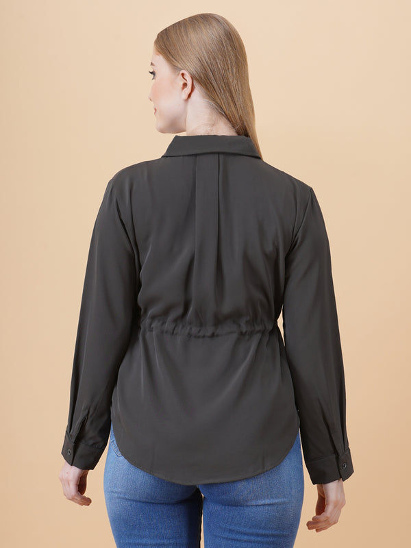 V Neck Peplum Top With Belt