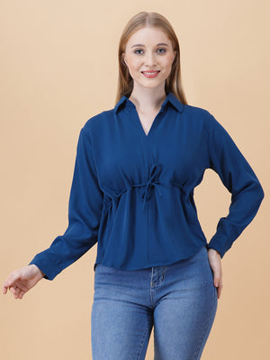 V Neck Peplum Top With Belt