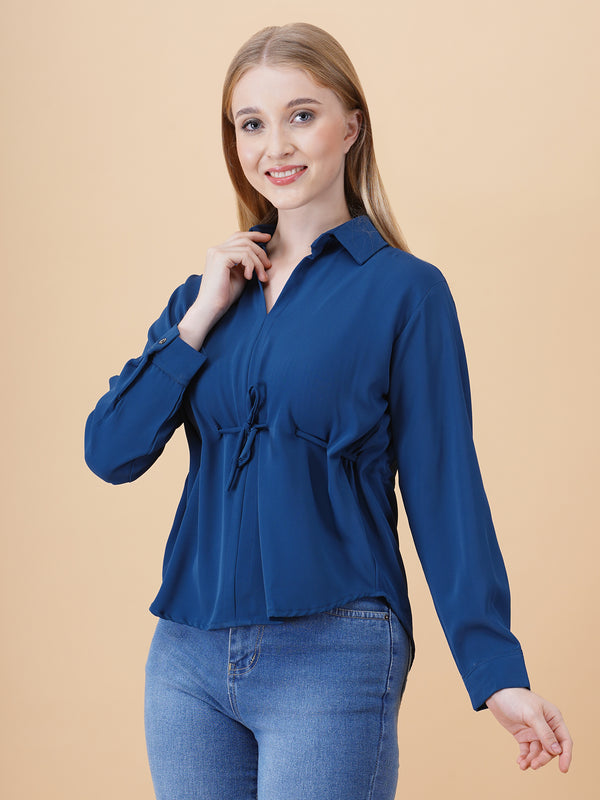 V Neck Peplum Top With Belt