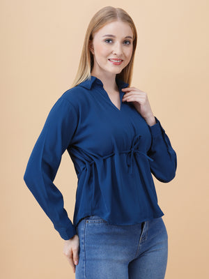 V Neck Peplum Top With Belt