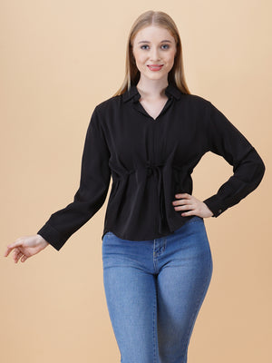 V Neck Peplum Top With Belt