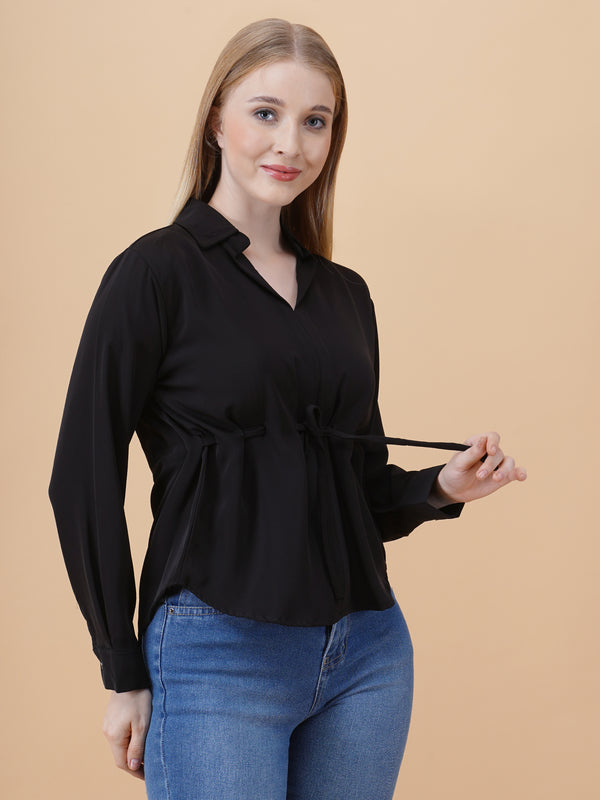 V Neck Peplum Top With Belt