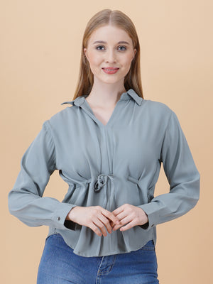 V Neck Peplum Top With Belt