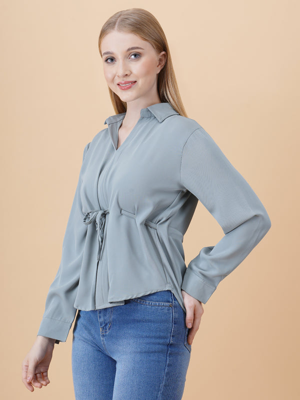 V Neck Peplum Top With Belt