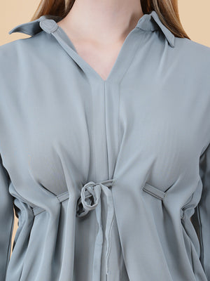 V Neck Peplum Top With Belt