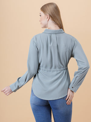 V Neck Peplum Top With Belt