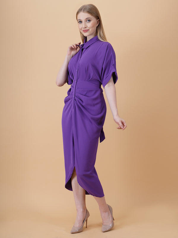 Gathered High Low Shirt Dress