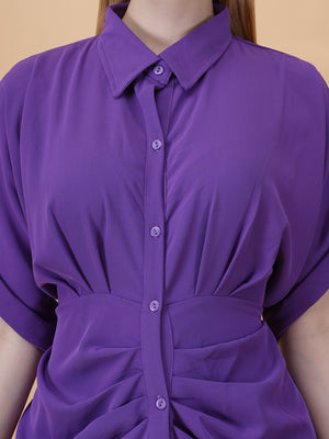 Gathered High Low Shirt Dress