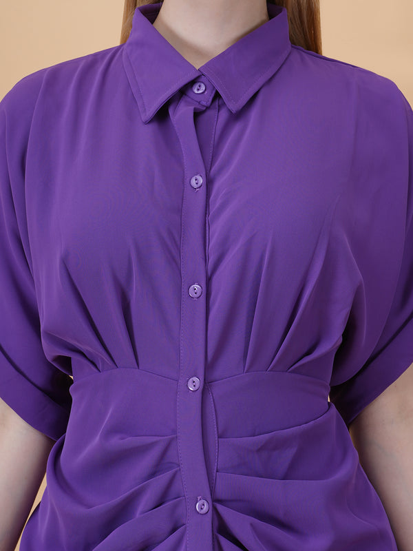 Gathered High Low Shirt Dress