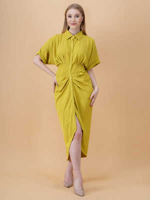 Gathered High Low Shirt Dress