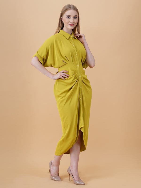 Gathered High Low Shirt Dress