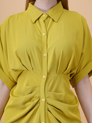 Gathered High Low Shirt Dress