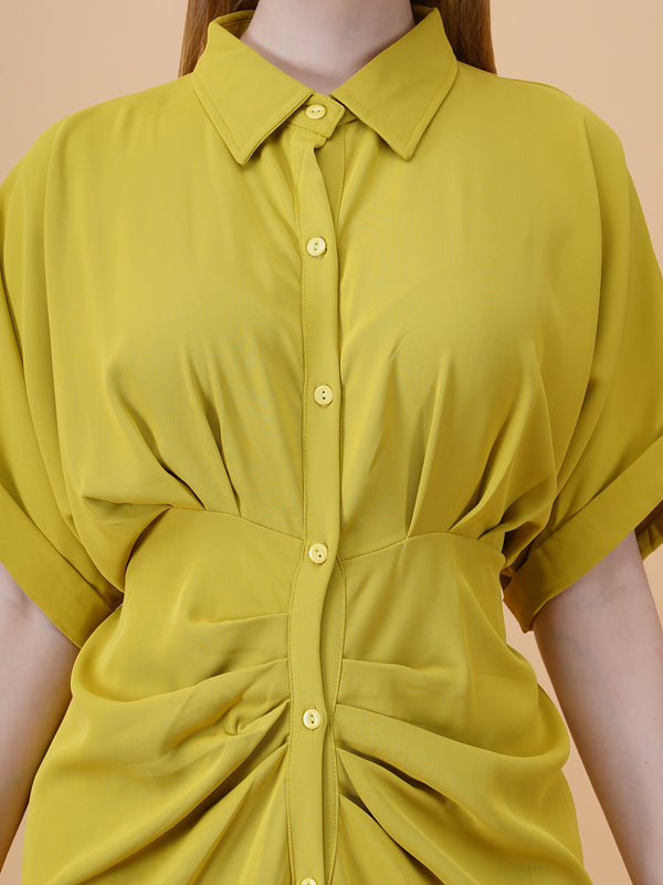 Gathered High Low Shirt Dress