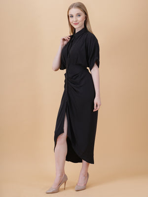 Gathered High Low Shirt Dress
