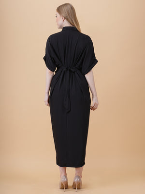 Gathered High Low Shirt Dress