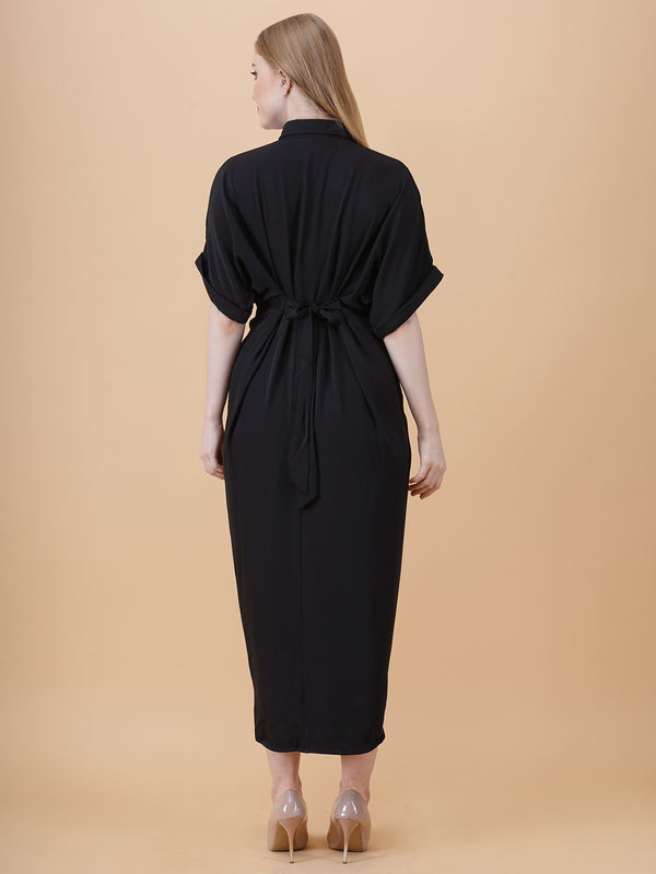 Gathered High Low Shirt Dress