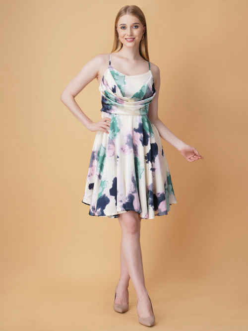 Tie & Dye Cowl Neck Strap Dress