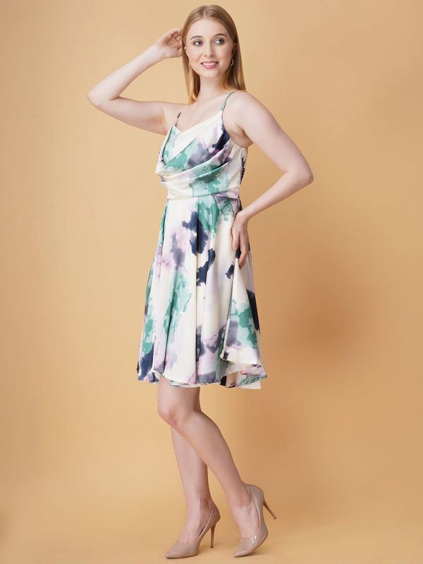 Tie & Dye Cowl Neck Strap Dress