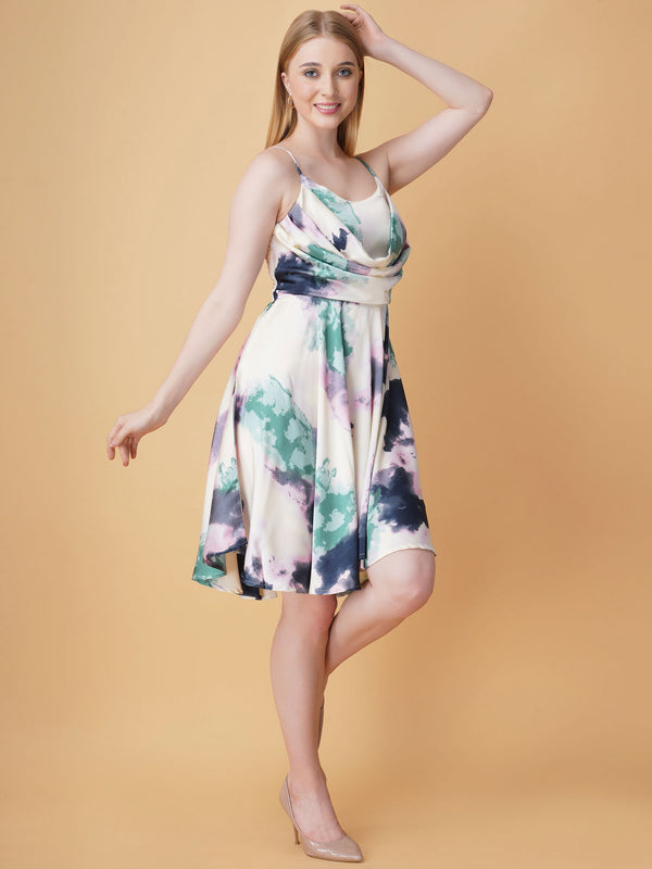 Tie & Dye Cowl Neck Strap Dress