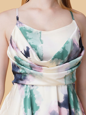 Tie & Dye Cowl Neck Strap Dress