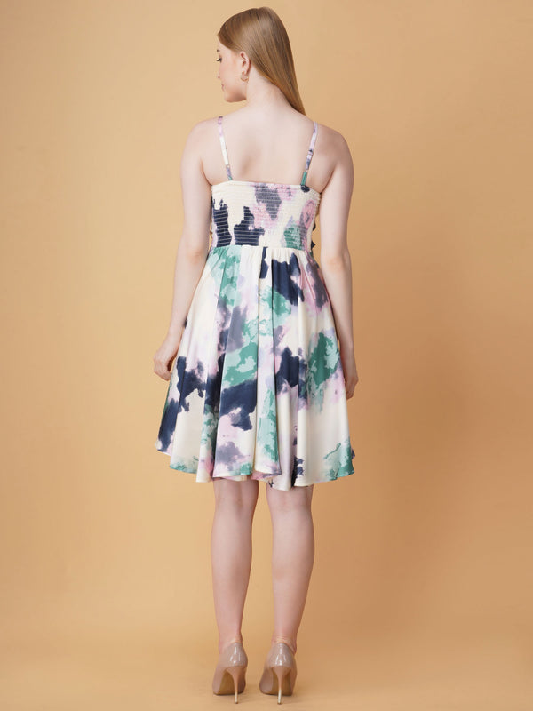 Tie & Dye Cowl Neck Strap Dress