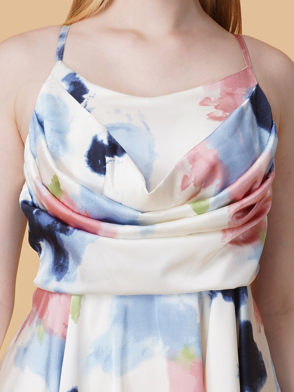 Tie & Dye Cowl Neck Strap Dress