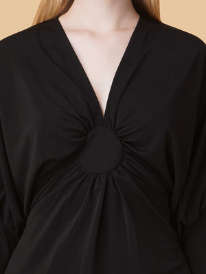 Gathered V Neck Midi Dress