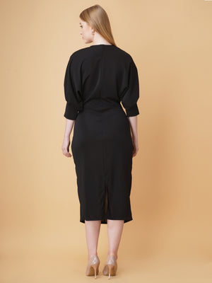 Gathered V Neck Midi Dress