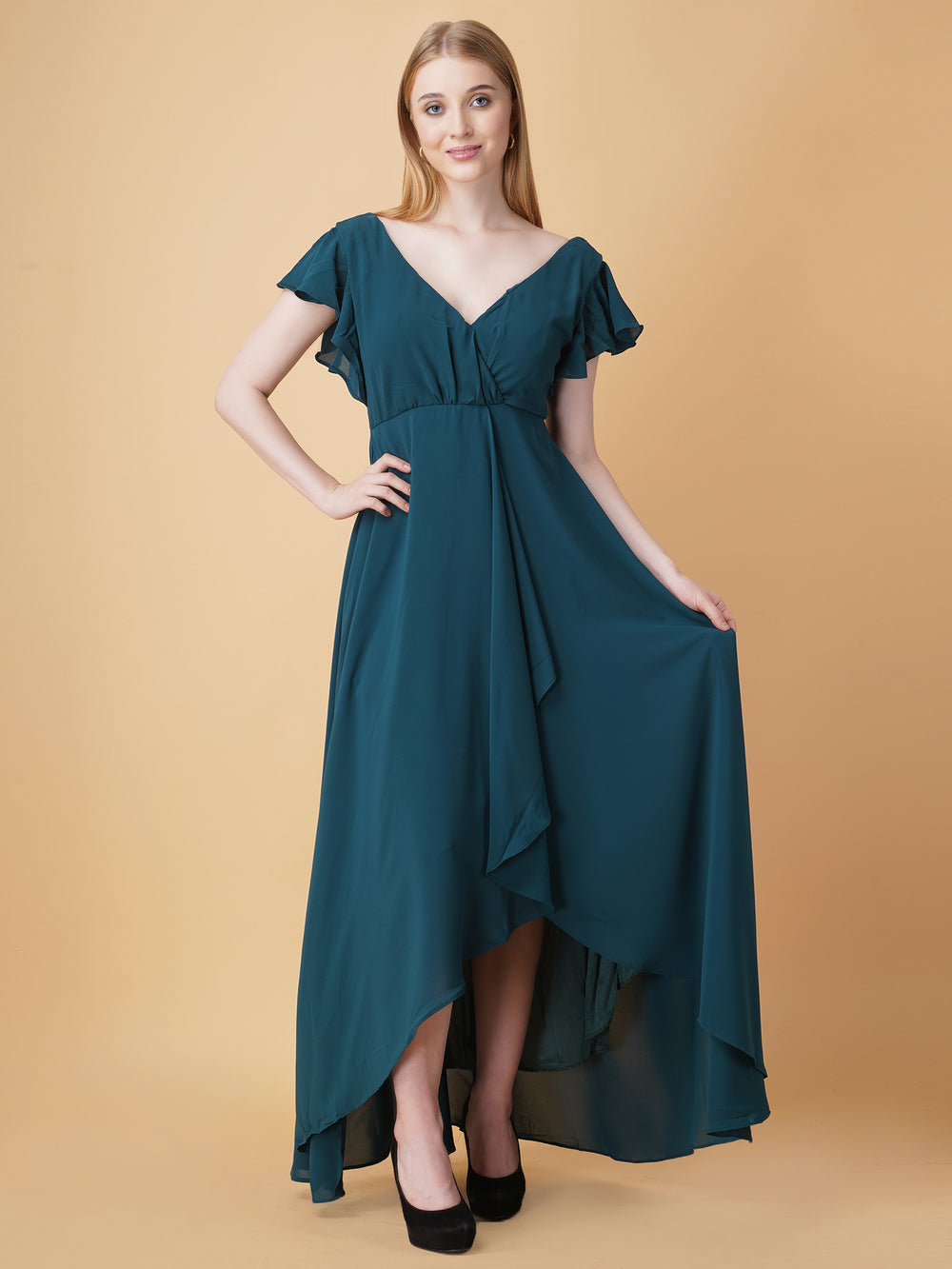 V Neck Ruffle Maxi Dress